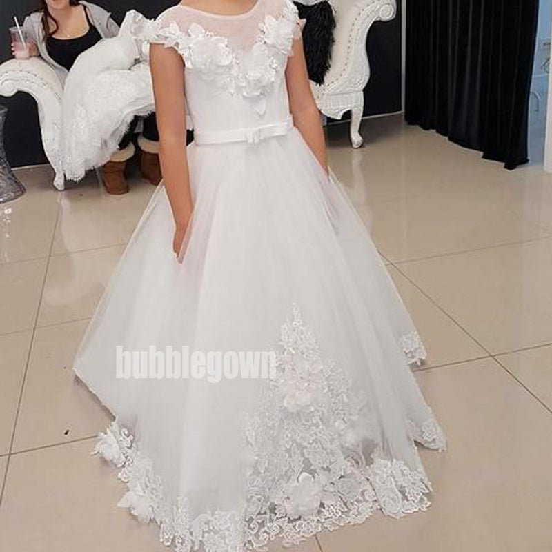 Pretty White Jewel  A-line Tulle Flower Girl Dresses, FDH006