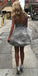 V-neck Gray Open Back Organza Short Homecoming Dresses HDY005