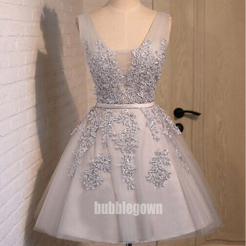 Pretty V-neck Flower Prints Tulle Short Homecoming Dresses HDY007