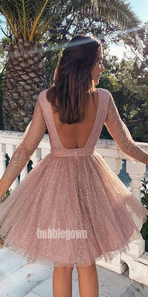 Pretty Sequin Rose Long Sleeve  Short Homecoming Dresses HDY008