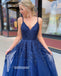 Elegant Spaghetti Strap Navy Long  Homecoming Dresses HDY009