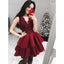 Burgundy Lace V Neck Lovely Inexpensive Short Homecoming Dresses, BH109 - Bubble Gown