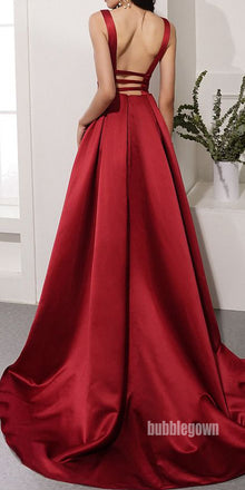 Sexy Burgundy V-neck Stain Long Prom Dresses FP1172