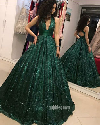 Sexy Dazzling Green V-neck Long Prom Dress  FP1201