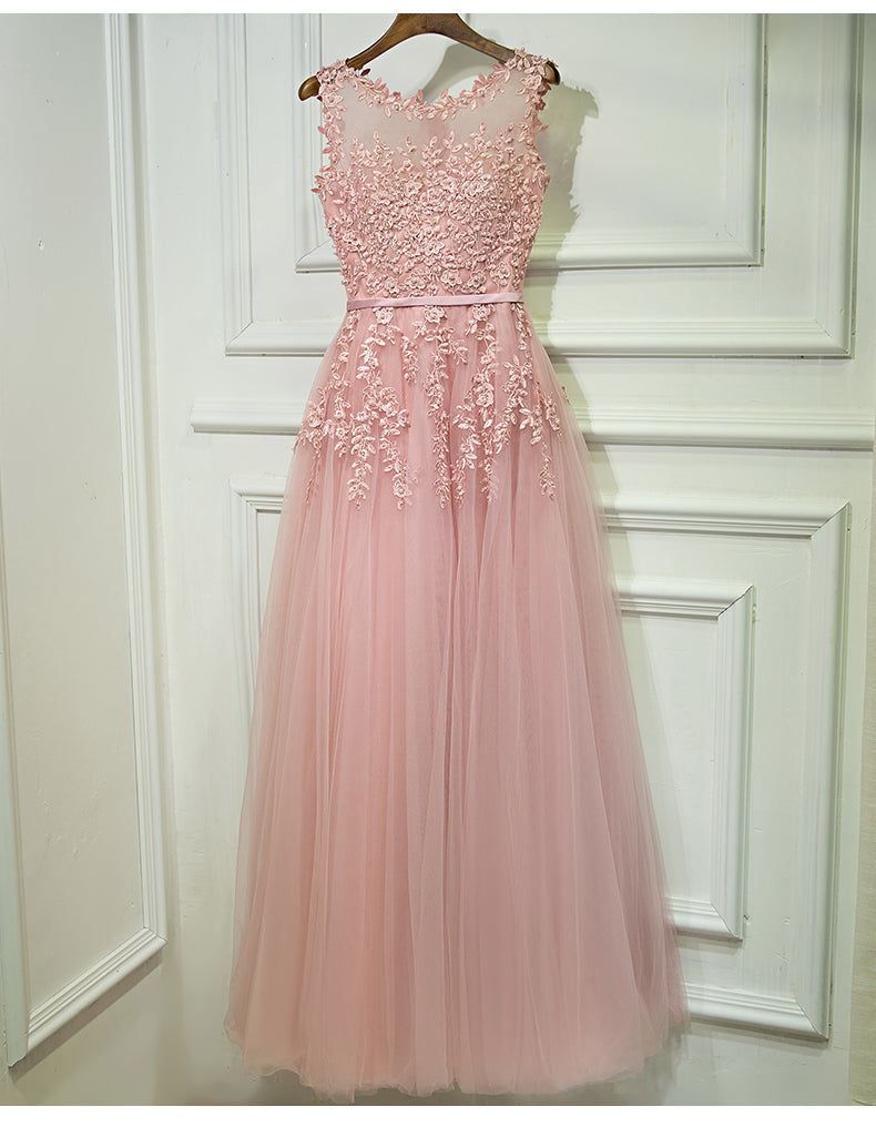 Formal Blush Pink A Line Cheap Long Prom Dresses, BGP001 - Bubble Gown