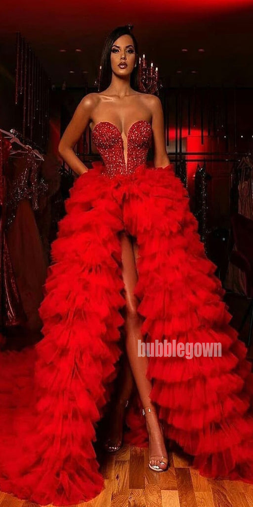 Red Sweetheart Side Split Long Prom Dresses GDW102