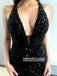 Black Mermaid Open Back Sexy Sparkly Beaded Long Evening Prom Dress, BGP046