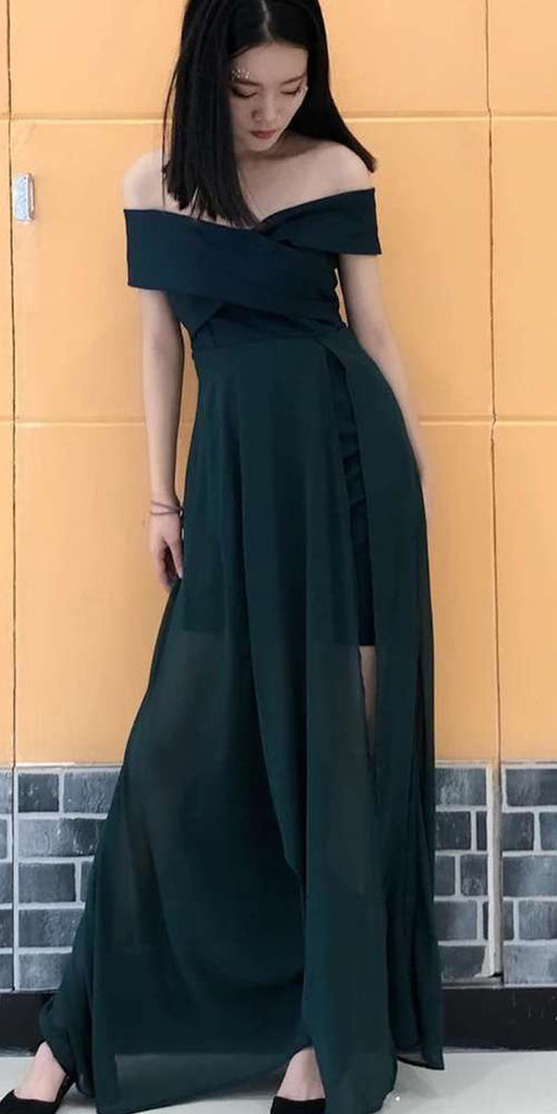 Off the Shoulder Simple Cheap Side Slits A Line Long Prom Dresses, WP010