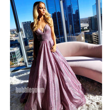 Sparkle A-line Sleeveless Spaghetti-strap Long Prom Dresses FP1168