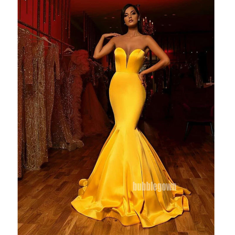 Yellow Mermaid Sweetheart Simple Long Bridesmaid Prom Dresses GDW104