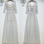 Elegant Long Sleeves Tulle Applique Light Grey Cheap Long Prom Dresses, BGP023 - Bubble Gown