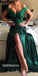 Off the Shoulder Green Lace Top Side Split Sexy Long Evening Prom Dress, BGP054