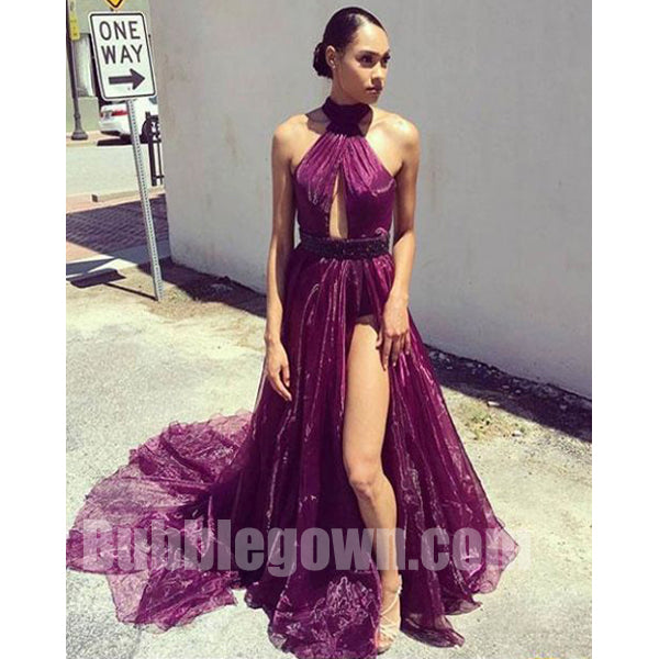 Cheap Sexy Halter Side Split On Sale Long Evening Prom Dress, BGP057 - Bubble Gown