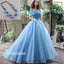 Popular Off the Shoulder Blue Lace Up Back Long Prom Dress Ball Gown BGP080