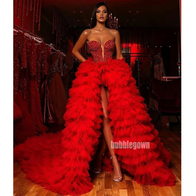 Red Sweetheart Side Split Long Prom Dresses GDW102