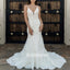 Elegant V-neck Spaghetti Strap Mermaid Lace White Long Wedding Dresses, BGH016