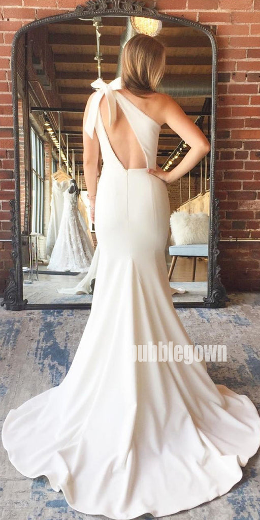 Elegant One-shoulder Mermaid Simple Long Wedding Dresses, BGH018