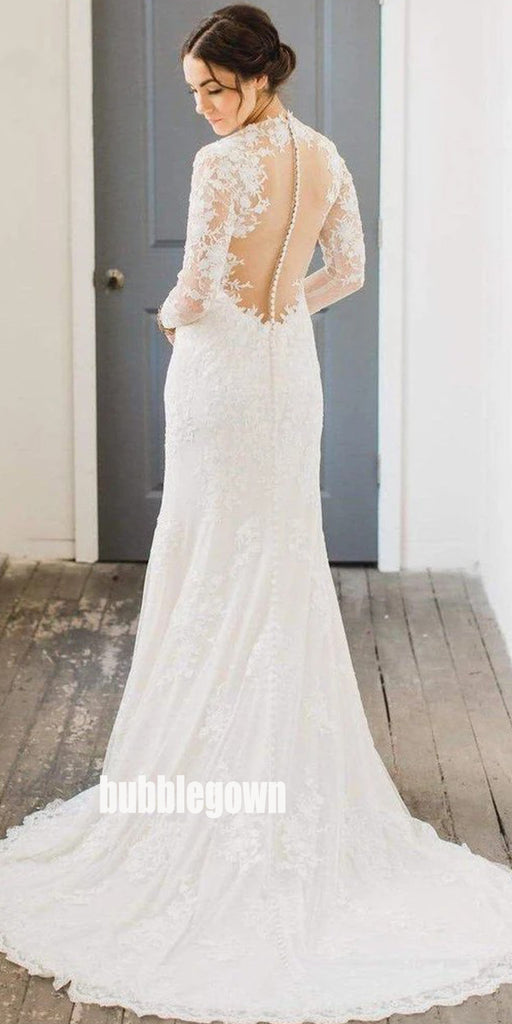 Elegant V-neck Long Sleeve Lace Dream Wedding Dresses, BGH041