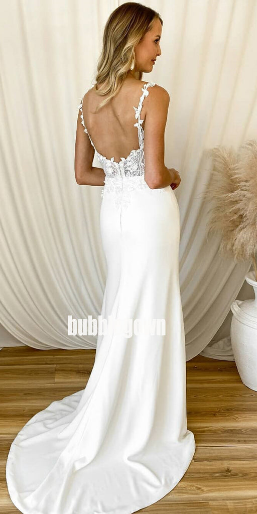 Pretty Open Back Spaghetti Strap Mermaid Dream Wedding Dresses, BGH049