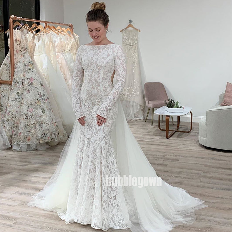 Gorgeous Open Back Long Sleeve Lace Dream Wedding Dresses, BGH042