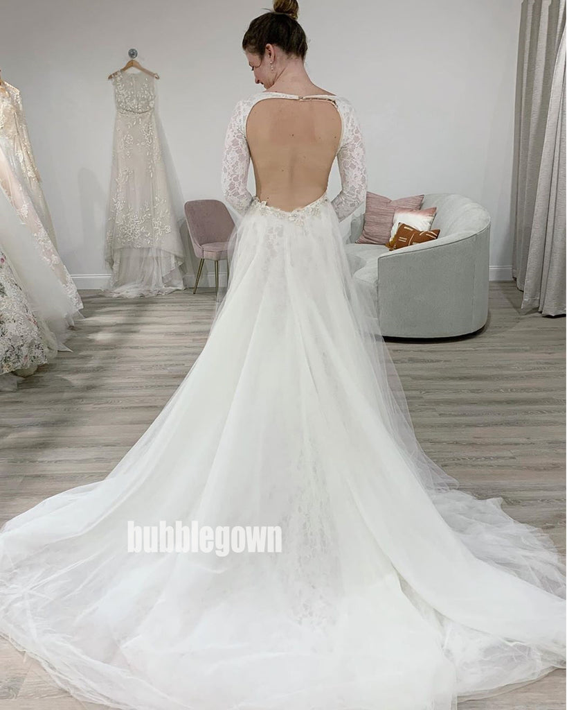 Gorgeous Open Back Long Sleeve Lace Dream Wedding Dresses, BGH042