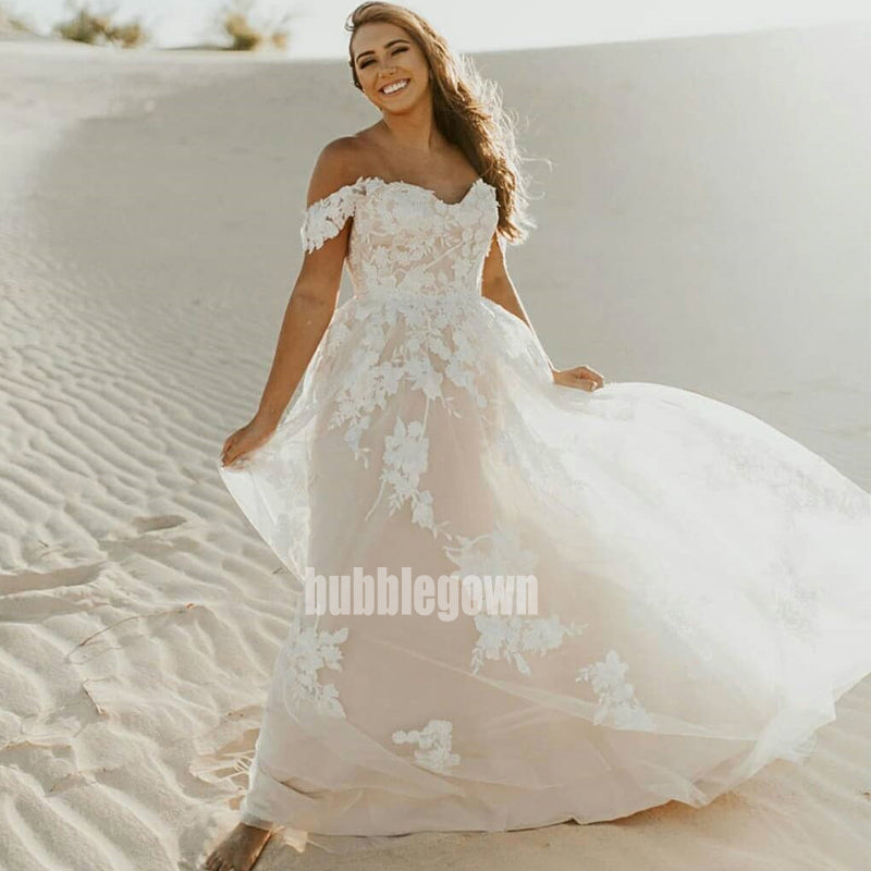 Elegant Sweetheart Off-shoulder Tulle Dream Wedding Dresses, BGH053