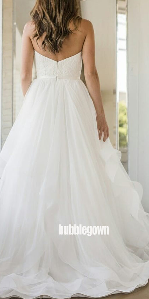 Elegant White Sweetheart Tulle Dream Wedding Dresses, BGH057