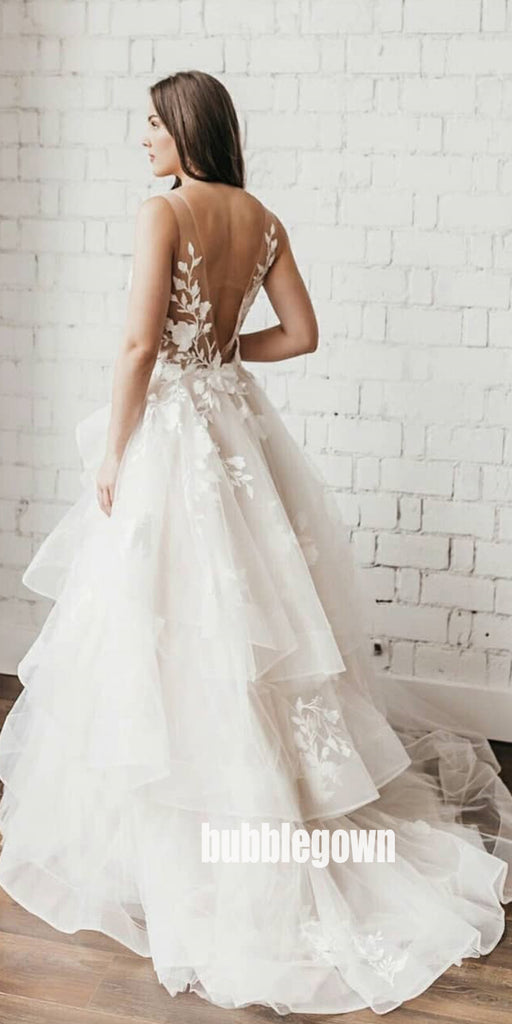 Elegant V-back A-line Tulle Dream Wedding Dresses, BGH060