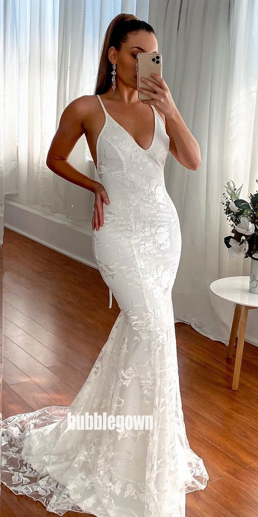 Sexy Spaghetti Strap Open-back Dream Wedding Dresses, BGH063