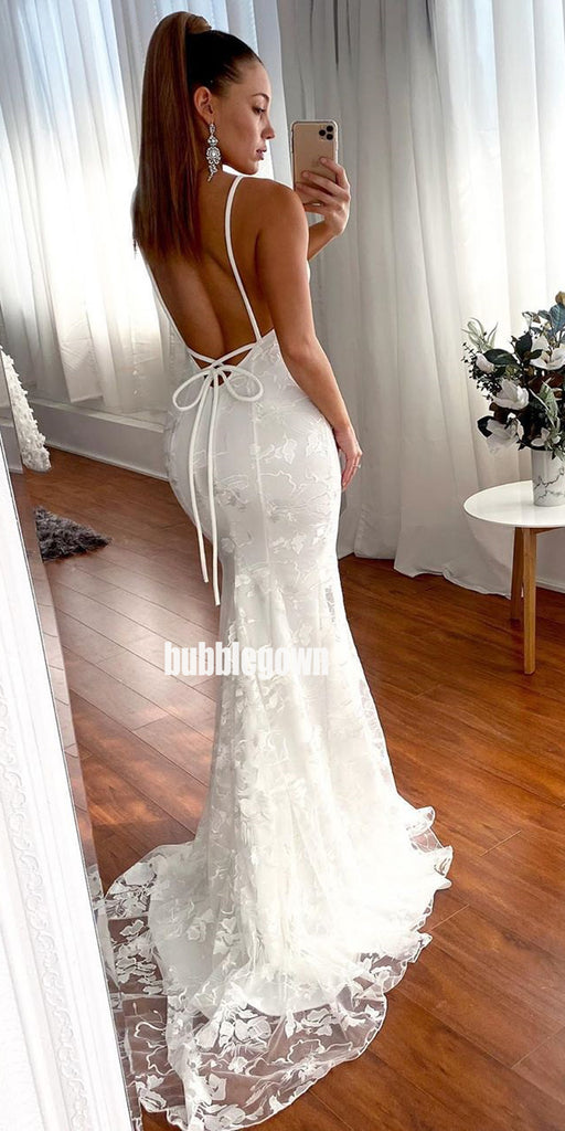 Sexy Spaghetti Strap Open-back Dream Wedding Dresses, BGH063