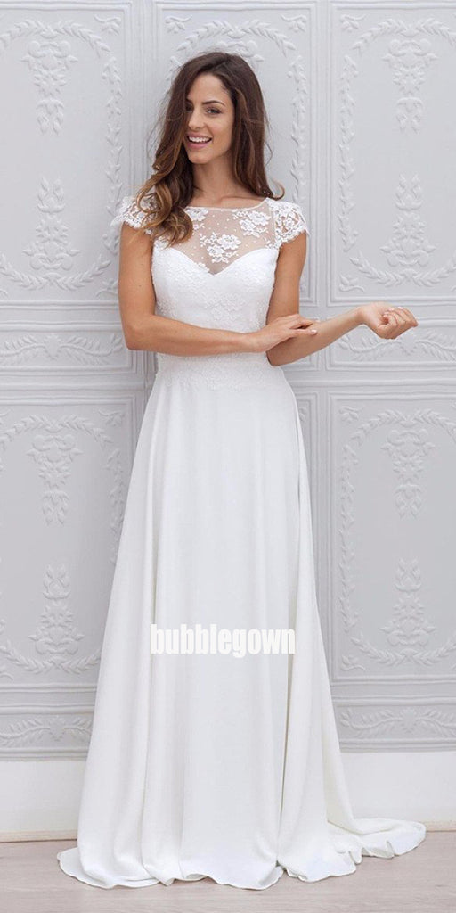 Unique Short Sleeves Open-back Dream Long Wedding Dresses, BGH065