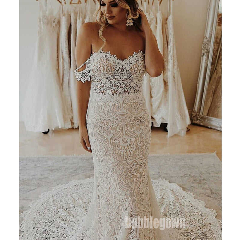 Sexy Off-shoulder Lace Long Wedding Dresses, BGH077