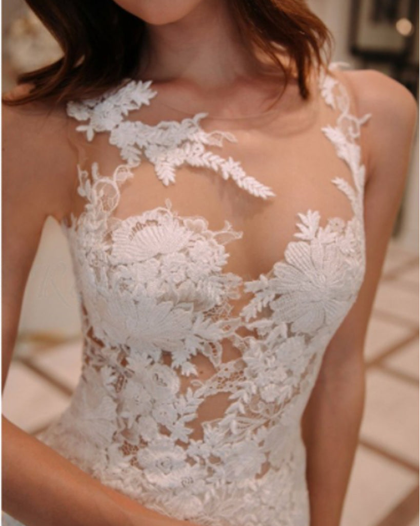 Elegant Applique See Though Lace Wedding Dresses, BGH085