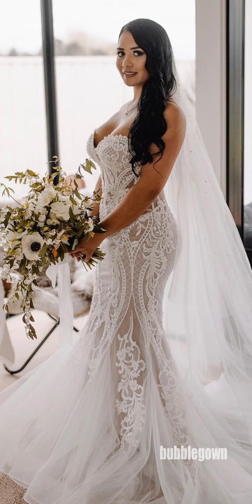 Elegant Sweetheart Applique Mermaid Lace Wedding Dresses, BGH086