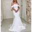 Pretty Off-shoulder White Mermaid Long Wedding Dresses, BGH094