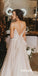 Elegant V-neck Champagne A-line Tulle Wedding Dresses, BGH096