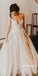 Elegant V-neck Champagne A-line Tulle Wedding Dresses, BGH096