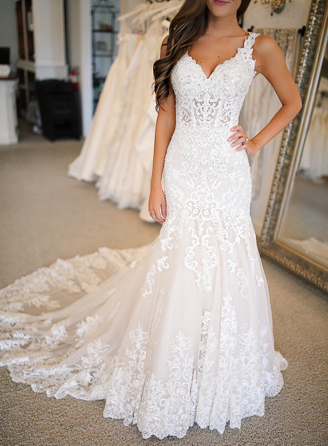 Mermaid Lace Applique Elegant Bridal Long Wedding Dresses, BGP265