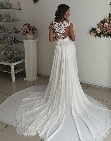 Charming Lace Formal A Line Cheap Long Beach Wedding Dresses, BGP236 - Bubble Gown