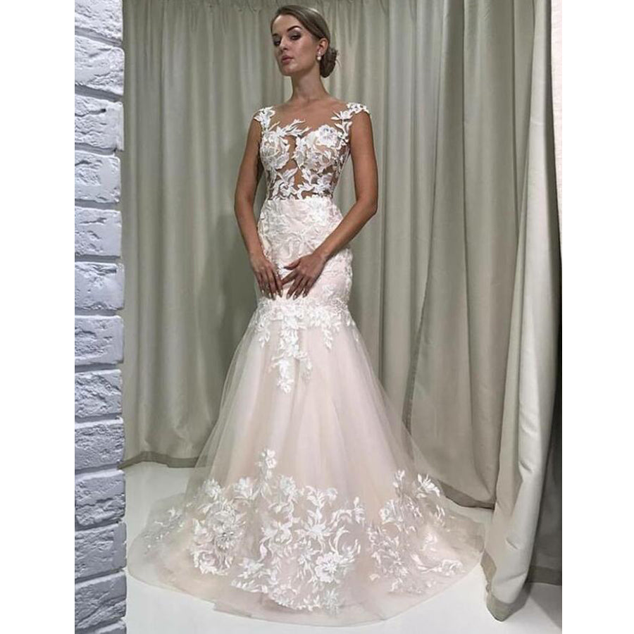 Online Mermaid Applique Inexpensive Long Bridal Wedding Dresses, BGP252